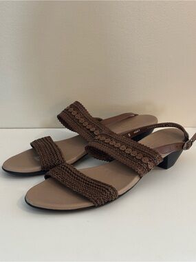 Munro Morocco Brown Braided Two-Strap Slingback Sandals